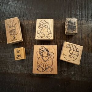 Lot of 6 Rubber Stamps Angel Bear Moon For You Castle